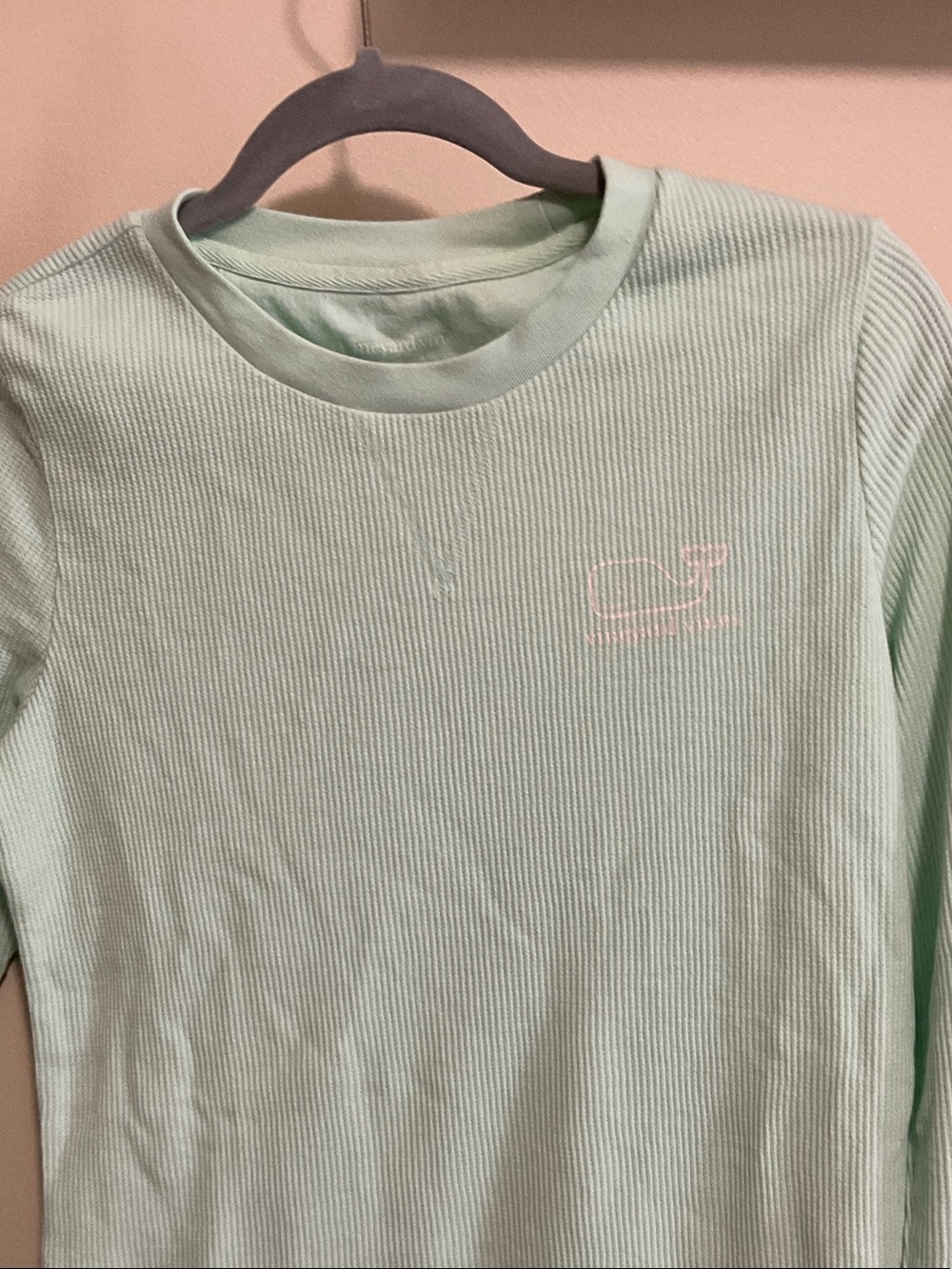 Vineyard Vines Long Sleeve Ribbed Top in Mint with Whale Logo